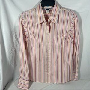 J. Crew Women’s Striped Button Down Blouse Medium Slim Fit Multicolor Preppy